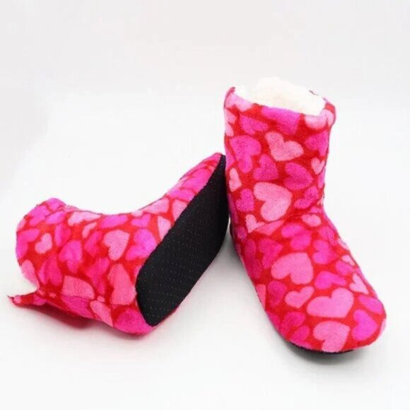 Thermal Heart Print Winter Slipper Socks Knit Fleece Slip Resistant - Picture 2 of 6